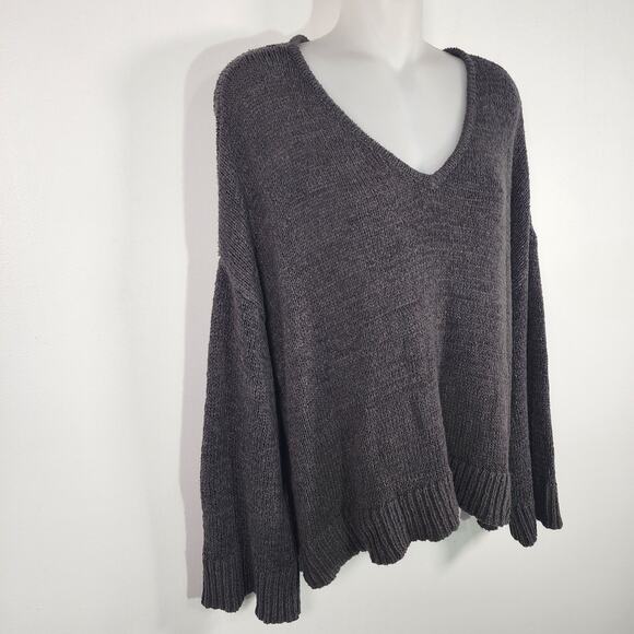 LOFT Womens Pullover Sweater Oversized Large Gray Long Sleeve V Neck Knit Slouch - Picture 4 of 11